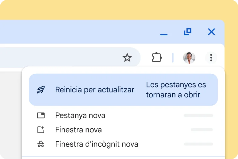 Interfície d'usuari de Chrome que alerta que hi ha una actualització pendent