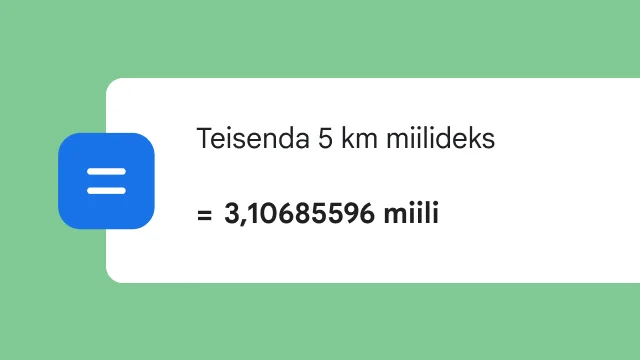 Otsing 5 km teisendamiseks miilideks kuvab tulemuse 3,106 miili.