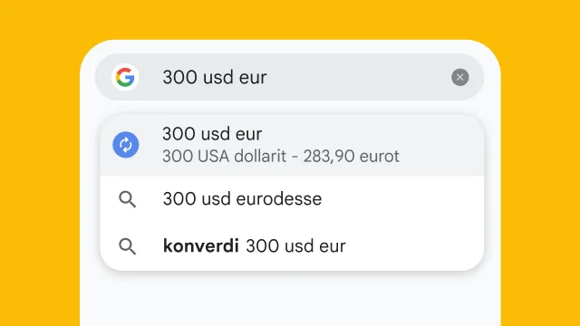 A user typed “300 usd to eur” into Chrome's address bar and it has instantly generated results.