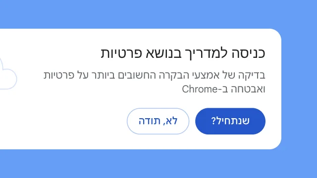 במסגרת מודול נפרד, המשתמשים נשאלים אם הם רוצים לעיין במדריך בנושא פרטיות.
