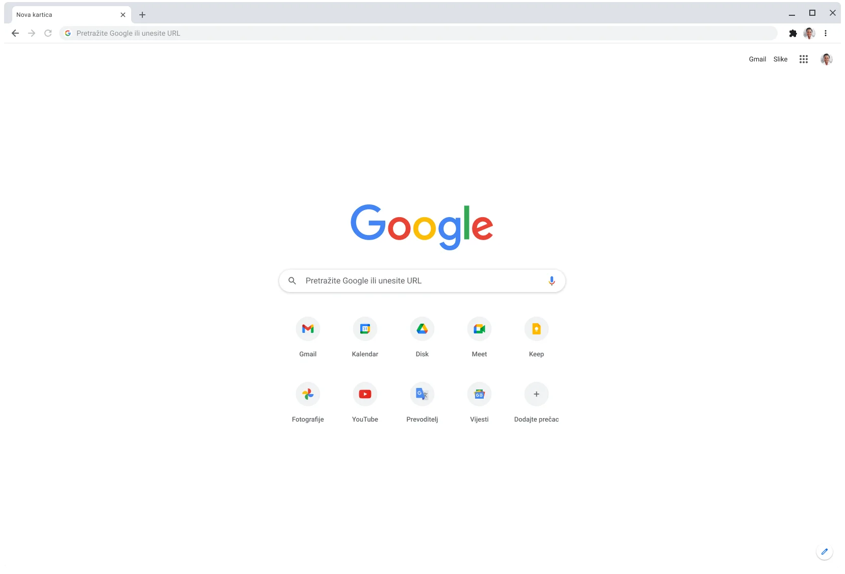 Prozor preglednika Chrome u kojem se prikazuje Google.com.