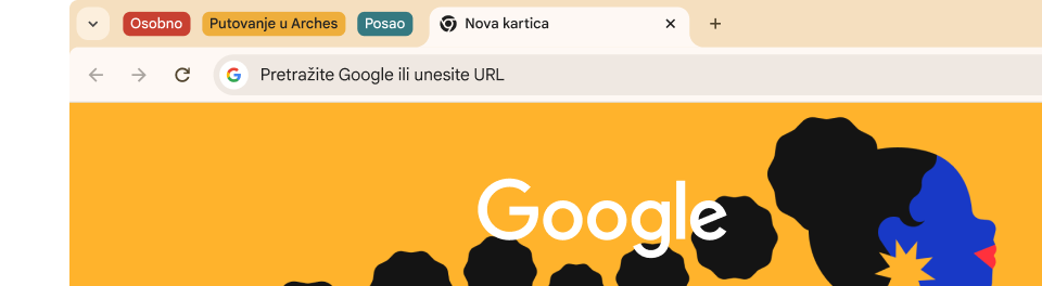 Na korisničkom sučelju preglednika Chrome nalaze se tri grupe kartica.