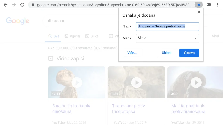 Prozor preglednika Chrome s vidljivim otvorenim dijaloškim okvirom 
