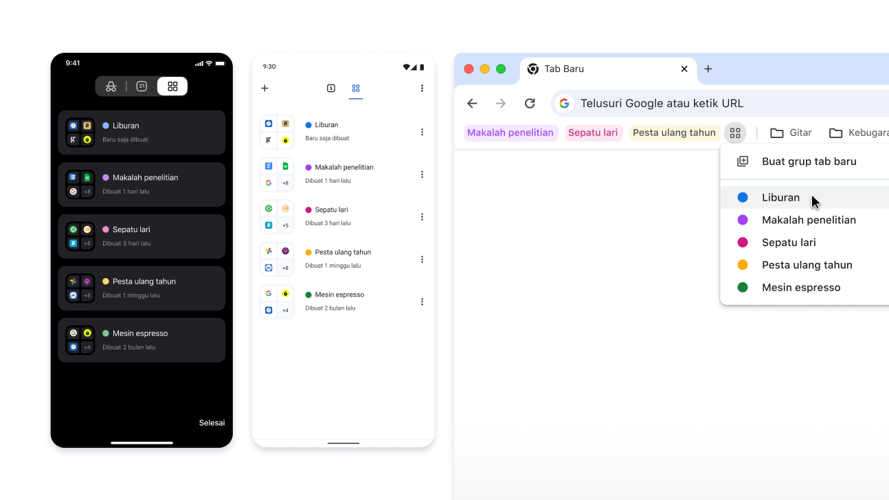 Grup Tab di perangkat iOS, Android, dan desktop