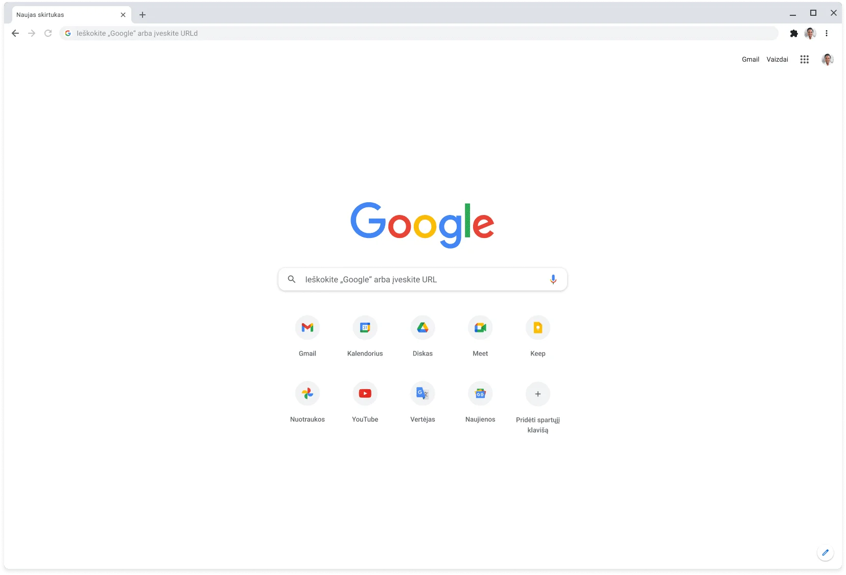 „Chrome“ naršyklės lange teikiama Google.com.