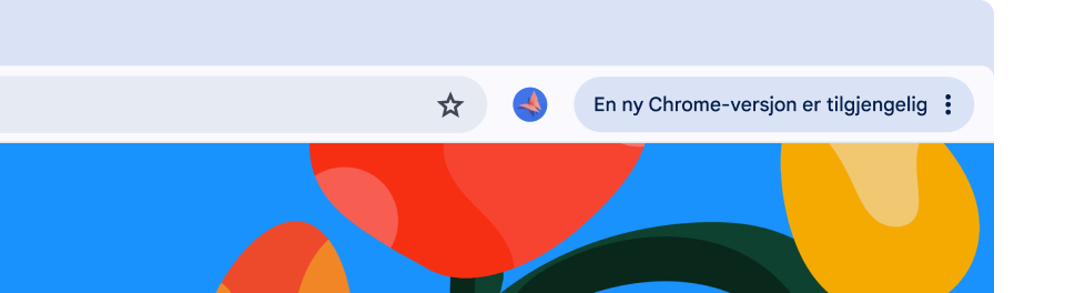Et nettleser-UI har en grønn Oppdater-knapp, noe som betyr at nettleseren er klar til å startes på nytt for en automatisk oppdatering.