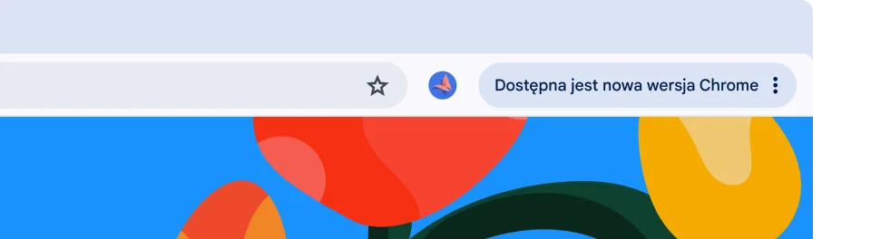 UI przeglądarki zawiera zielony przycisk Zaktualizuj, co oznacza, że przeglądarka jest gotowa na zrestartowanie w celu przeprowadzenia automatycznej aktualizacji.