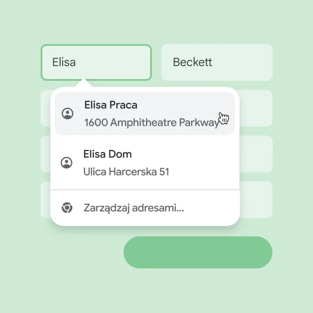 Użytkownik może natychmiast wpisać swoje imię i nazwisko oraz adres, korzystając z autouzupełniania.