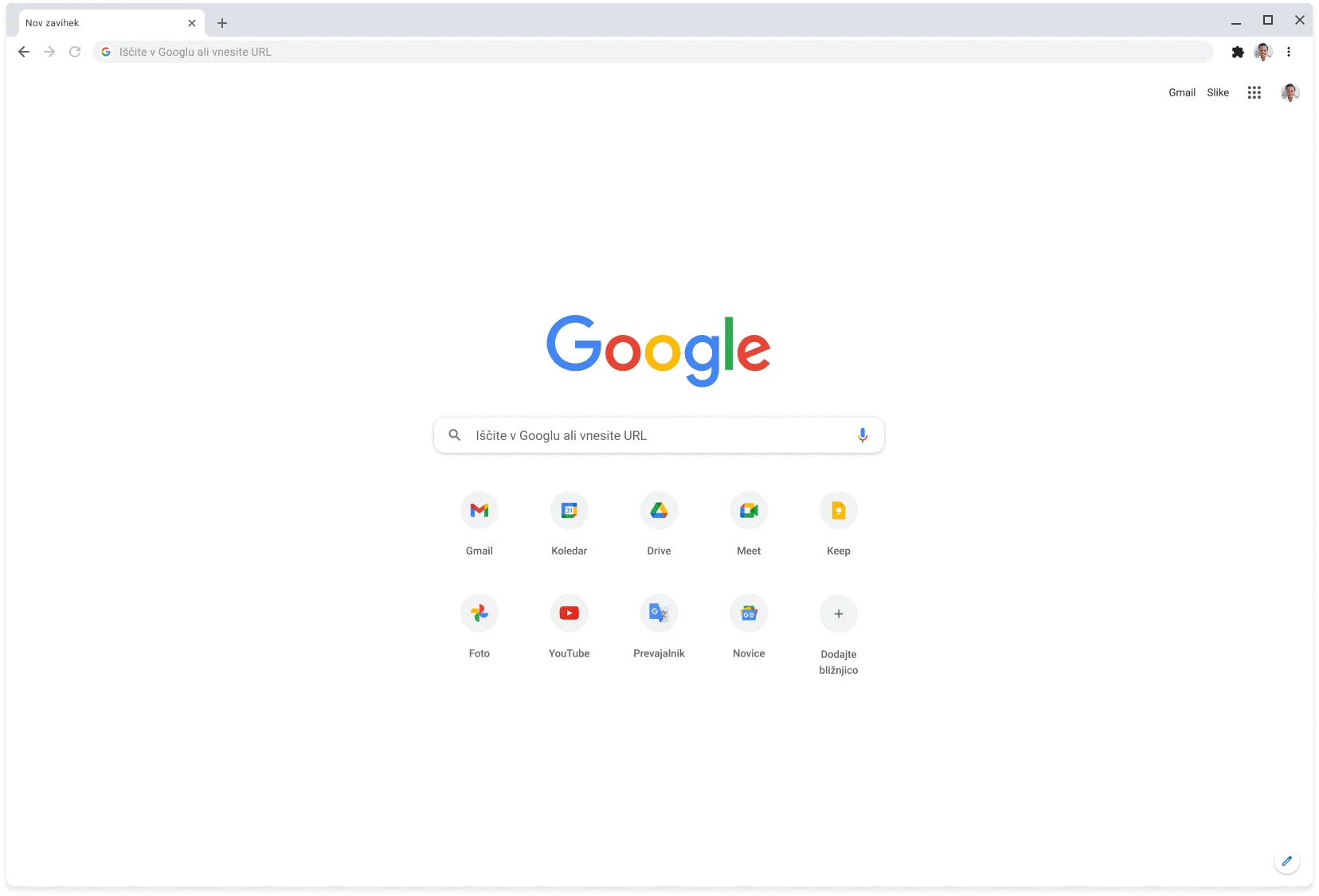 V oknu brskalnika Chrome je prikazan naslov Google.com.