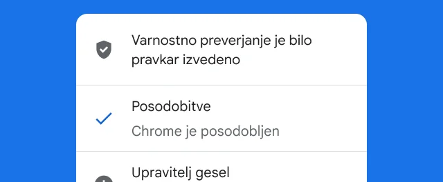 Opozorilo prikazuje, da je Chromovo varnostno preverjanje končano in je brskalnik posodobljen.